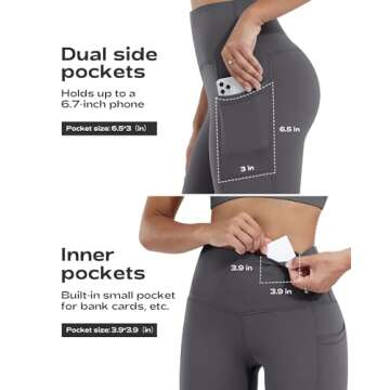 CHRLEISURE Leggings with Pockets for Women, High Waisted Tummy Control Workout Yoga Pants(5 Packs, Black,Gray,Green,Purple,Cassis, L)