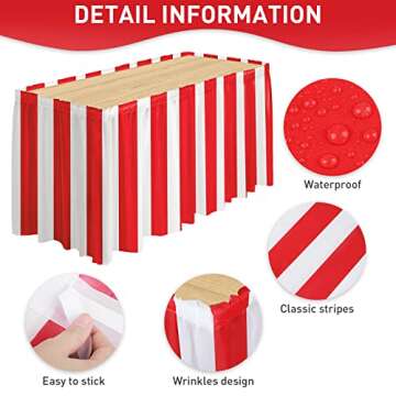 durony 2 Packs Red and White Striped Table Skirt Circus Theme Party Supplies Carnival Table Skirt for Carnival Home Party Decoration, 165 x 30 Inches