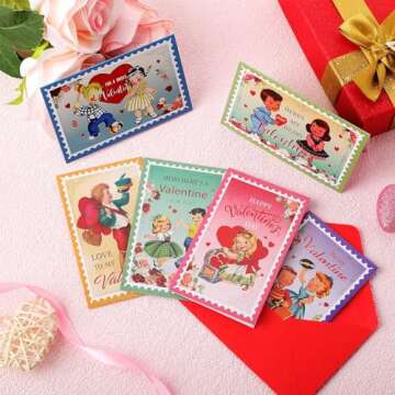 Vintage Valentines Day Cards with Envelopes Set - 48 Pieces