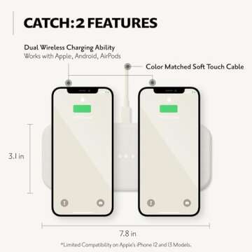 COURANT Catch:2 - Belgian Linen Dual Wireless Charging Pad - Compatible with iPhone 11, X, SE, Galaxy S23, S22, S21, S20, Note, AirPods/Pro (Natural)
