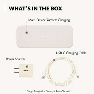 COURANT Catch:2 - Belgian Linen Dual Wireless Charging Pad - Compatible with iPhone 11, X, SE, Galaxy S23, S22, S21, S20, Note, AirPods/Pro (Natural)