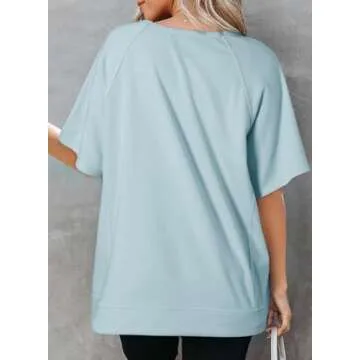 Dokotoo Womens Summer Tops 2025 Casual Crewneck T-Shirts Loose Fit Solid Color Short Sleeve Top Over...