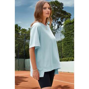 Dokotoo Womens Summer Tops 2025 Casual Crewneck T-Shirts Loose Fit Solid Color Short Sleeve Top Oversized T Shirts for Women Lightweight High Low Tee Shirts for Women Fashion Clothes Blue Medium