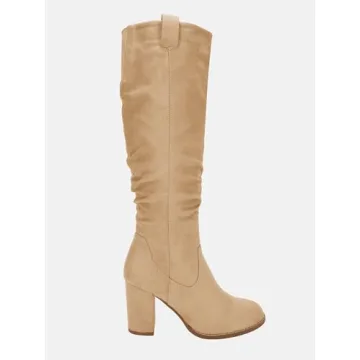 Juliet Holy Women's Knee High Boots Chunky Block Heel Wide Calf Round Toe Side Zipper Fashion Dress Boot