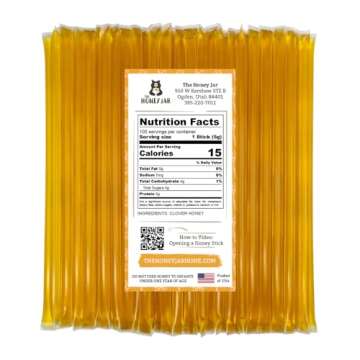 The Honey Jar Plain Honey Sticks - Pure Honey Straws For Tea, Coffee, or a Healthy Treat - One Teasp...