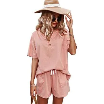 ADDHEAT Short Sleeve Tracksuit Sets Women: Two Piece Sweatsuits Outfit Set Casual Loose Fit Lounge P...
