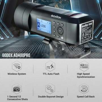 Godox AD400 Pro AD400Pro 400ws GN72 TTL Battery-Powered Monolight, 1/8000 HSS Outdoor Flash Strobe L...