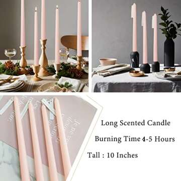 4 PCS Romantic Rose Scent Pink Color Scented Taper Candles Smokeless Candle Long Candles Wax Colored...