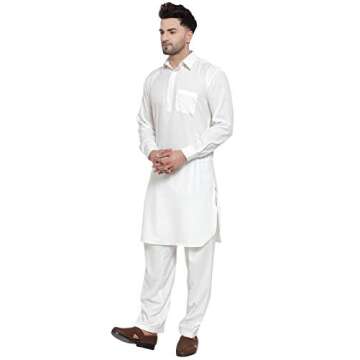 Men's Embroidered Pathani Kurta Set Cotton Plus Size Black Kurta Pyjama Party Wear Dress Traditional Pathani Kurta with Salwar (XL - 46 chest size)