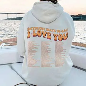 Different To Say I Love You Words On Back Sweatshirt, Trendy Hoodie With Saying On Back Aesthetic For Teen Girls Multicolour