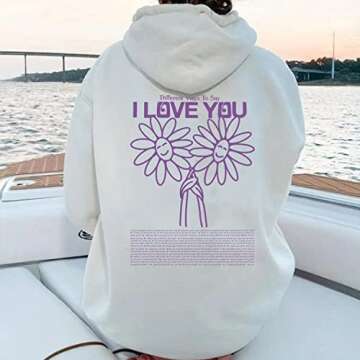 Different To Say I Love You Words On Back Sweatshirt, Trendy Hoodie With Saying On Back Aesthetic For Teen Girls Multicolour