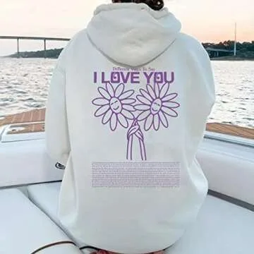Different To Say I Love You Words On Back Sweatshirt, Trendy Hoodie With Saying On Back Aesthetic For Teen Girls Multicolour