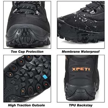 XPETI Women's Thermator Mid High-Top Hiking Boot waterproof lightweight Hiking Shoes Black 7.5