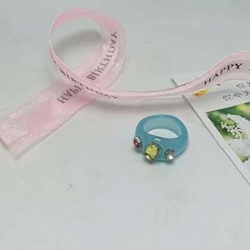 SEVENSTONE 9Pcs Resin Retro Acrylic Colorful Chunky Ring Cute Trendy Colorful Rhinestone Y2k Jewelry...