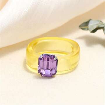 SEVENSTONE 9Pcs Resin Retro Acrylic Colorful Chunky Ring Cute Trendy Colorful Rhinestone Y2k Jewelry Plastic Resin Square Gem Stackable Chunky Rings for Women Set (multicolor-2)