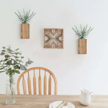 Dahey 2 Pack Wood Wall Planter Vase with Artificial Eucalyptus Farmhouse Wall Hanging Decor Pocket Planter for Indoor Fake Plants Greenery Flowers, livingroom Bedroom Kitchen Home Office Decoration