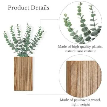 Dahey 2 Pack Wood Wall Planter Vase with Artificial Eucalyptus Farmhouse Wall Hanging Decor Pocket Planter for Indoor Fake Plants Greenery Flowers, livingroom Bedroom Kitchen Home Office Decoration
