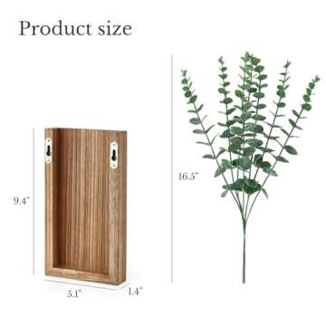 Dahey 2 Pack Wood Wall Planter Vase with Artificial Eucalyptus Farmhouse Wall Hanging Decor Pocket Planter for Indoor Fake Plants Greenery Flowers, livingroom Bedroom Kitchen Home Office Decoration