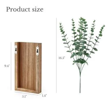 Dahey 2 Pack Wood Wall Planter Vase with Artificial Eucalyptus Farmhouse Wall Hanging Decor Pocket Planter for Indoor Fake Plants Greenery Flowers, livingroom Bedroom Kitchen Home Office Decoration
