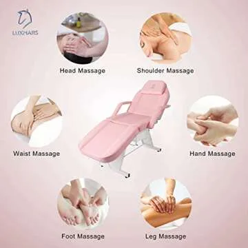 LUXMARS Facial Chair, Tattoo Chair Massage Bed with Hydraulic Stool for Professional Massage Facial Lash Beauty Treatment Spa, Pink