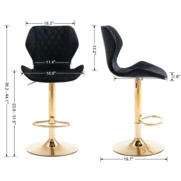 EALSON Velvet Bar Stools Set of 2 with Gold Base – Adjustable Modern Style for Dining Room and Hom...