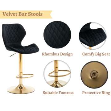 EALSON Adjustable Velvet Bar Stools Set of 2 Modern Design