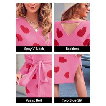 Chang Yun Heart Valentine Sweater Dress for Women Gift Long Sleeve Jumper Maxi Dresses Sexy V Neck Sweaters