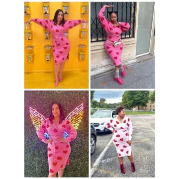 Chang Yun Heart Valentine Sweater Dress for Women Gift Long Sleeve Jumper Maxi Dresses Sexy V Neck Sweaters