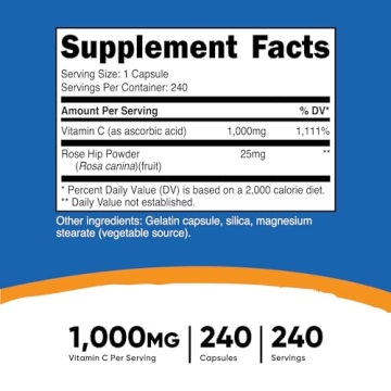 Nutricost Vitamin C with Rose HIPS 1025mg for Immunity