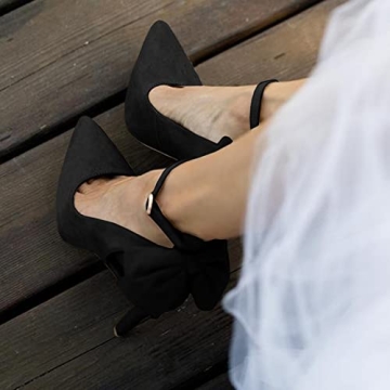 Fashare Womens High Heels Bow Tie Back Sexy Stiletto Ankle Strap Wedding Dress Pumps Shoes