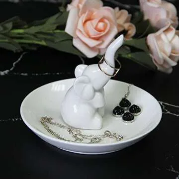 kotoyas Ceramic Ring Holder, Handmade Ceramic Decor Jewelry Tray (Elephant)