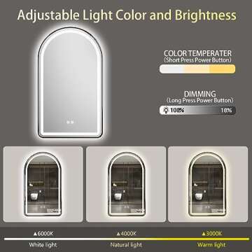 MYlovelylands LED 24x36 inch Black Tempered Glass Arched Mirror for Bathroom Vanity Mirror or Wall D...