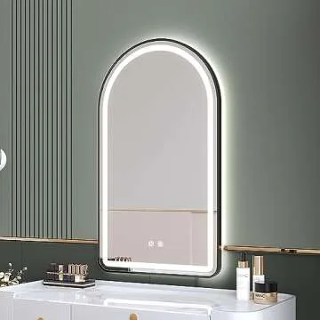 MYlovelylands LED 24x36 inch Black Tempered Glass Arched Mirror for Bathroom Vanity Mirror or Wall Decor Arch Mirror Brushed Metal Frame Wall Mounted Mirror for Bathroom