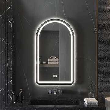 MYlovelylands LED 24x36 inch Black Tempered Glass Arched Mirror for Bathroom Vanity Mirror or Wall Decor Arch Mirror Brushed Metal Frame Wall Mounted Mirror for Bathroom