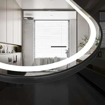 MYlovelylands LED 24x36 inch Black Tempered Glass Arched Mirror for Bathroom Vanity Mirror or Wall Decor Arch Mirror Brushed Metal Frame Wall Mounted Mirror for Bathroom