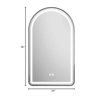 MYlovelylands LED 24x36 inch Black Tempered Glass Arched Mirror for Bathroom Vanity Mirror or Wall Decor Arch Mirror Brushed Metal Frame Wall Mounted Mirror for Bathroom