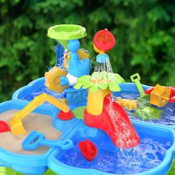 ConeWhale Sand Water Table, 4 in 1 Kids Table Activity Sensory Play Table Beach Sand Water Toy for O...