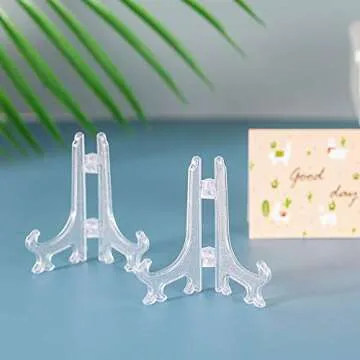 Artliving 3 Inch Clear Plastic Easels or Stand/Plate Holders to Display Pictures or Other Items at Weddings, Home Decoration, Birthdays, Tables (12 Pack)