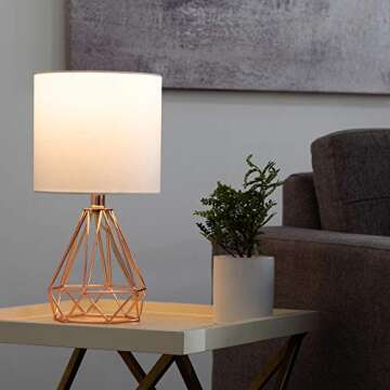 CO-Z Modern Table Lamps for Living Room Bedroom Set of 2, Rose Gold Desk Lamp with Hollowed Out Base and White Fabric Shade, Bedside Lamps for Nightstand Accent. (Pink)