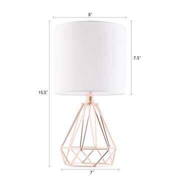 CO-Z Modern Table Lamps for Living Room Bedroom Set of 2, Rose Gold Desk Lamp with Hollowed Out Base and White Fabric Shade, Bedside Lamps for Nightstand Accent. (Pink)