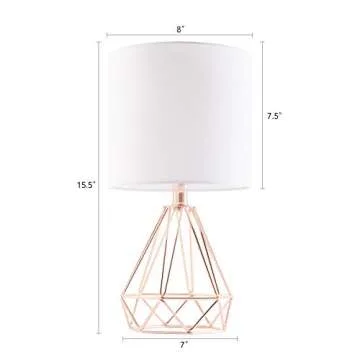 CO-Z Modern Table Lamps for Living Room Bedroom Set of 2, Rose Gold Desk Lamp with Hollowed Out Base and White Fabric Shade, Bedside Lamps for Nightstand Accent. (Pink)