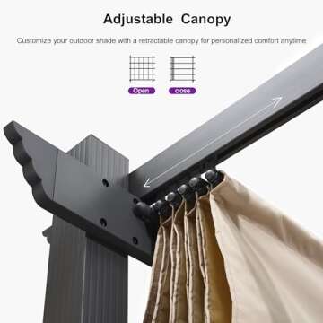 PURPLE LEAF 10' X 12' Outdoor Retractable Pergola with Sun Shade Canopy Patio Metal Shelter for Garden Porch Beach Pavilion Grill Gazebo Modern Yard Grape Trellis Pergola, Beige