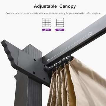 PURPLE LEAF 10' X 12' Outdoor Retractable Pergola with Sun Shade Canopy Patio Metal Shelter for Garden Porch Beach Pavilion Grill Gazebo Modern Yard Grape Trellis Pergola, Beige