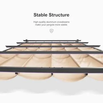 PURPLE LEAF 10' X 12' Outdoor Retractable Pergola with Sun Shade Canopy Patio Metal Shelter for Garden Porch Beach Pavilion Grill Gazebo Modern Yard Grape Trellis Pergola, Beige