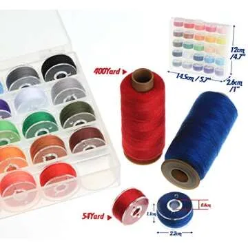 ilauke 50Pcs Bobbins Sewing Thread Kit, 400 Yards Sewing Thread Spools, Prewound Hand & Machine Sewing Thread, Sewing Machine Thread for Brother Singer Janome Juki Serger Machine, 25 Colors