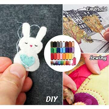 ilauke 50Pcs Bobbins Sewing Thread Kit, 400 Yards Sewing Thread Spools, Prewound Hand & Machine Sewing Thread, Sewing Machine Thread for Brother Singer Janome Juki Serger Machine, 25 Colors