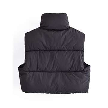Zhiyouni Womens Cropped Puffer Vest Lightweight Sleeveless Stand Collar Short Padded Vest Gilet (Black-L)