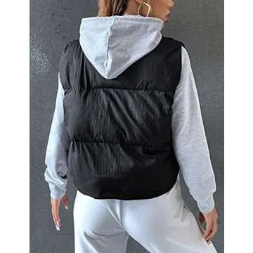 Zhiyouni Womens Cropped Puffer Vest Lightweight Sleeveless Stand Collar Short Padded Vest Gilet (Black-L)