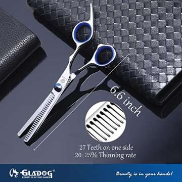 Dog Grooming Scissors Kit with Safety Round Tips, GLADOG Professional 6 in 1 Grooming Scissors for D...