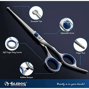 Dog Grooming Scissors Kit with Safety Round Tips, GLADOG Professional 6 in 1 Grooming Scissors for Dogs, Sharp and Heavy-duty Dog Grooming Shears for Dogs Cats Pets